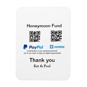 Honeymoon Fund PayPal Venmo QR code thank you Magnet