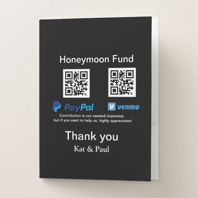 Honeymoon Fund PayPal Venmo QR code thank you Pocket Folder (Front)