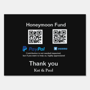 Honeymoon Fund PayPal Venmo QR code thank you Sign