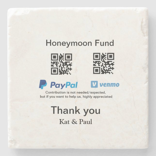 Honeymoon Fund PayPal Venmo QR code thank you Stone Coaster (Front)