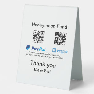 Honeymoon Fund PayPal Venmo QR code thank you Table Tent