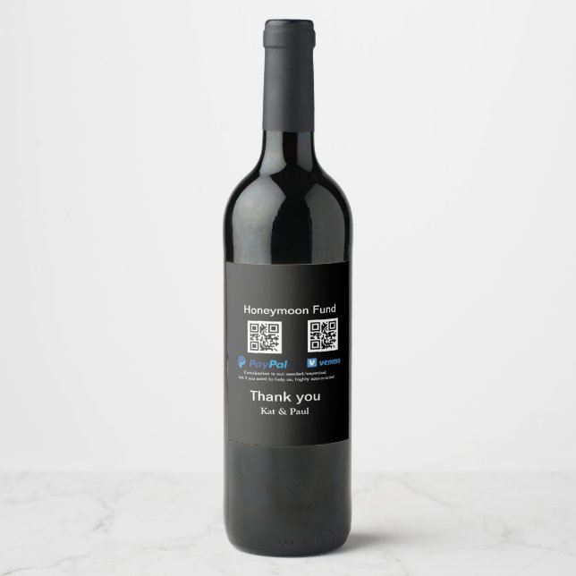 Honeymoon Fund PayPal Venmo QR code thank you Wine Label (Front)