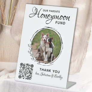 Honeymoon Fund Pet Dog Wedding Photo Venmo QR Code Pedestal Sign