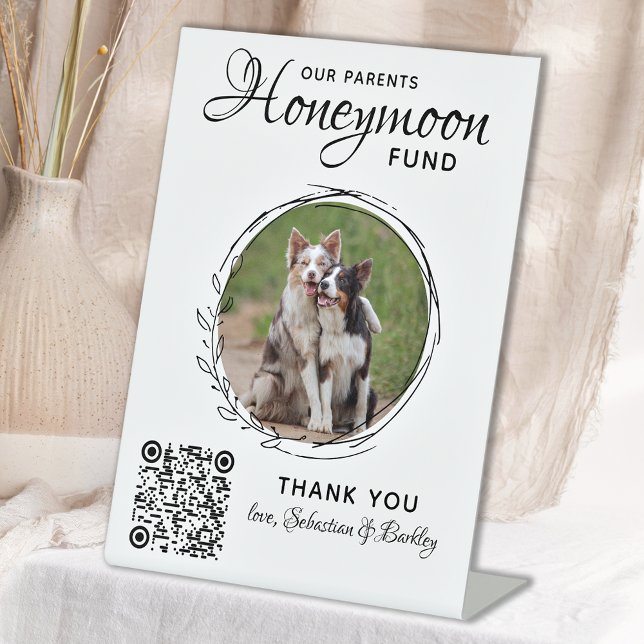 Honeymoon Fund Pet Dog Wedding Photo Venmo QR Code Pedestal Sign (Creator Uploaded)
