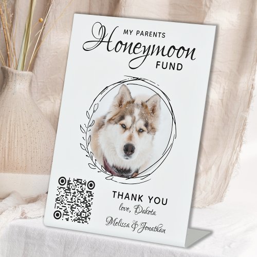 Honeymoon Fund Pet Wedding QR Code Dog Photo Pedestal Sign