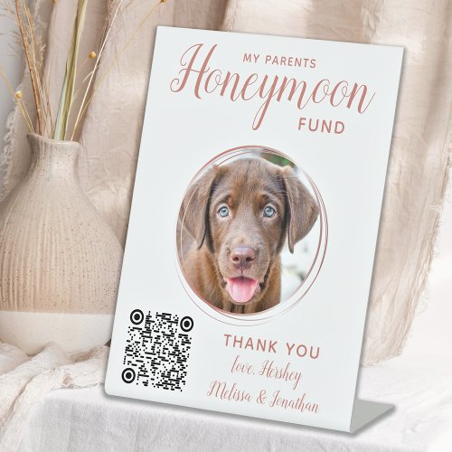 Honeymoon Fund Pet Wedding Rose Gold Dog Photo Pedestal Sign