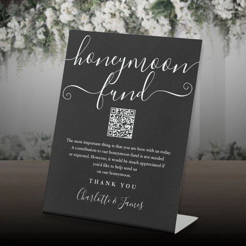 Honeymoon Fund QR Code Black And White Pedestal Sign