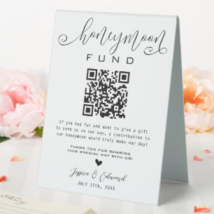 Honeymoon Fund Qr Code Black Chic Modern Minimal Table Tent