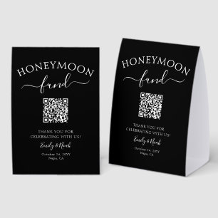 Honeymoon Fund QR Code Black White Wedding Paper Table Tent