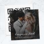 Honeymoon Fund QR Code Digital Gift Wedding Photo Enclosure Card<br><div class="desc">Simple, stylish wedding honeymoon fun photo enclosure card in a modern minimalist design style with an elegant natural script typography in classic black and white, with an informal handwriting style font. The design can easily be personalized with your title, payment website (PayPal, venmo, Zelle etc), scannable QR code and photo...</div>