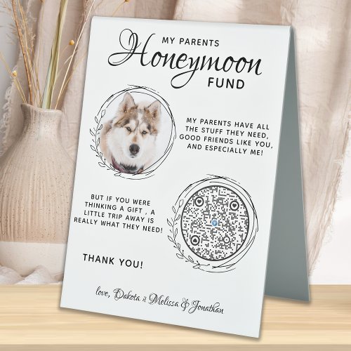 Honeymoon Fund QR Code Dog Photo Pet Wedding  Table Tent Sign