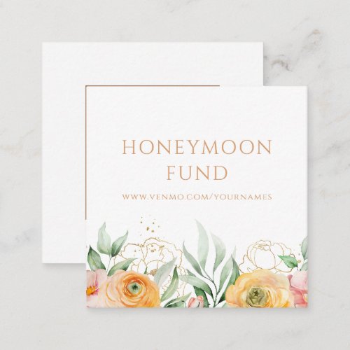 Honeymoon Fund QR Code Elegant Floral Wedding Enclosure Card