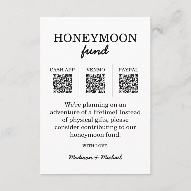 Honeymoon Fund QR Code Enclosure Card (Front)