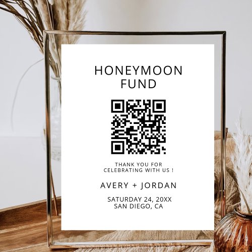 Honeymoon Fund QR Code Minimalist Wedding Party Poster