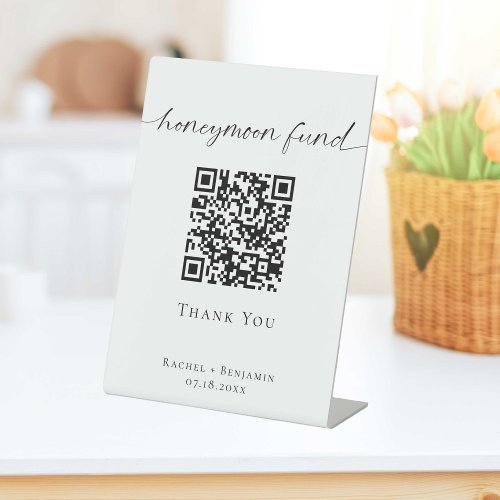 Honeymoon Fund QR Code Minimalit Wedding Modern Pedestal Sign