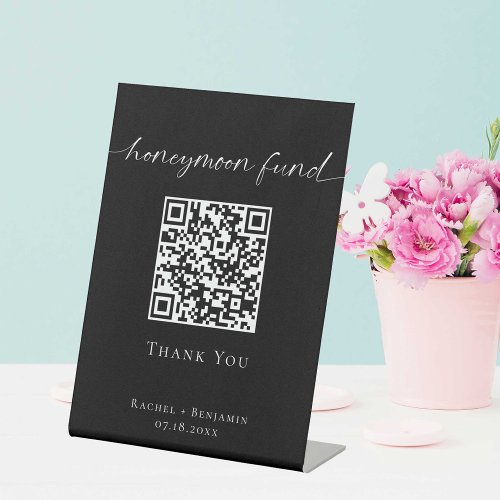 Honeymoon Fund QR Code Minimalit Wedding Modern Pedestal Sign