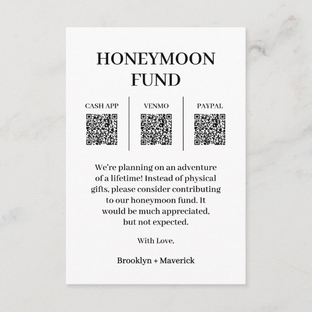Honeymoon Fund QR Code Photo Enclosure Card (Front)