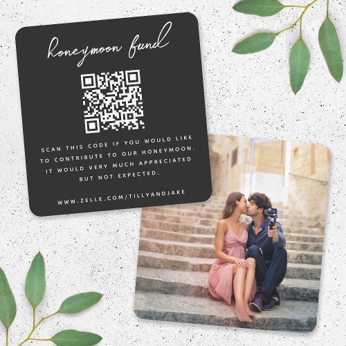 Honeymoon Fund  QR Code Photo Wedding Registry  Enclosure Card