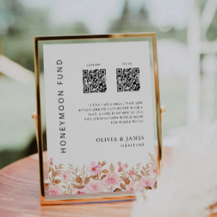 Honeymoon Fund QR Code Rose, Wedding Invitation