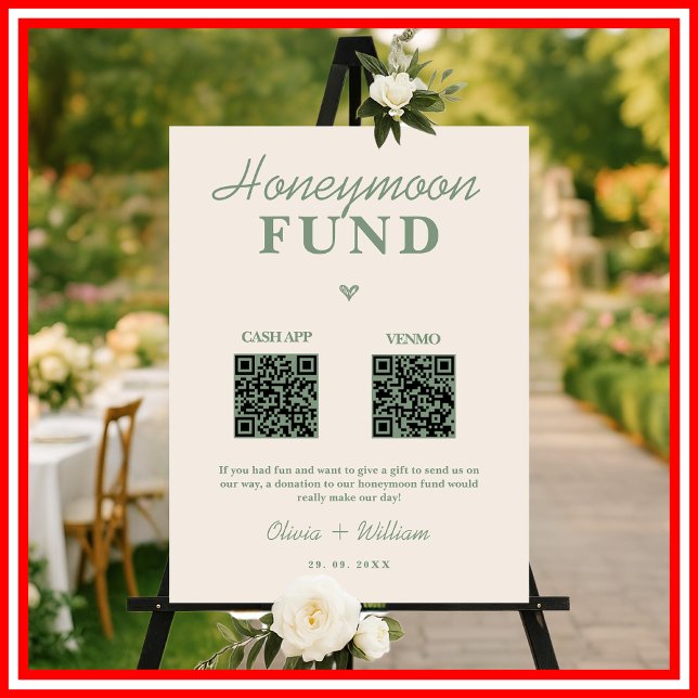 Honeymoon Fund QR Code Sage Green Wedding Sign (Creator Uploaded)