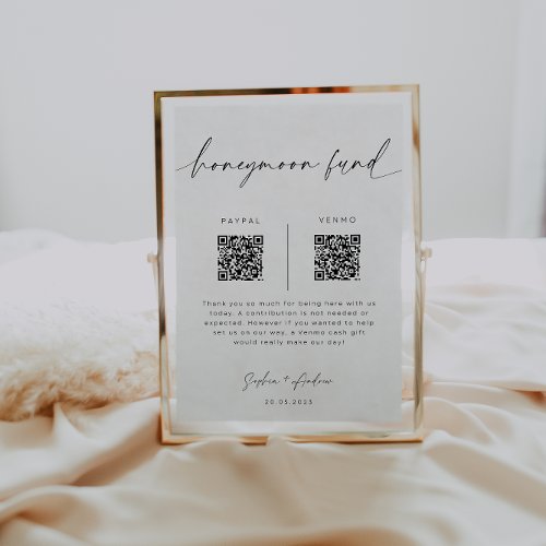 Honeymoon Fund QR Code Sign  Minimalist Wedding