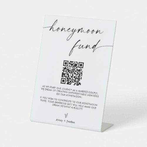 Honeymoon Fund QR Code Sign Minimalist Wedding Pedestal Sign
