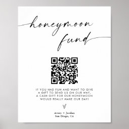 Honeymoon Fund QR Code Sign, Minimalist Wedding Poster | Zazzle