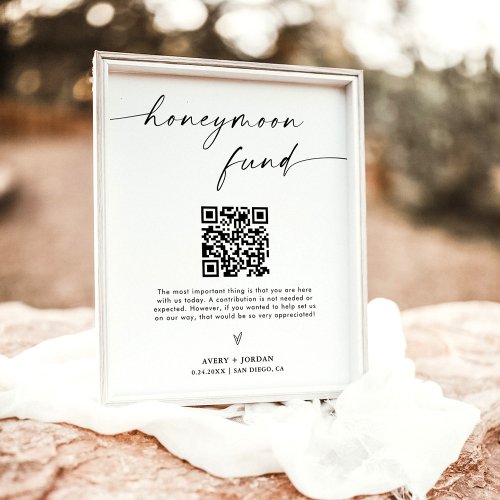 Honeymoon Fund QR Code Sign Minimalist Wedding Poster