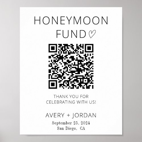 Honeymoon Fund QR CodeWedding Fund Sign