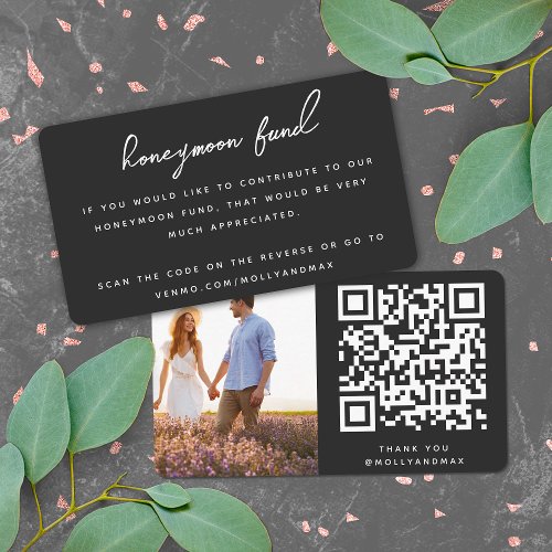 Honeymoon Fund QR Code Wedding Registry Black Enclosure Card