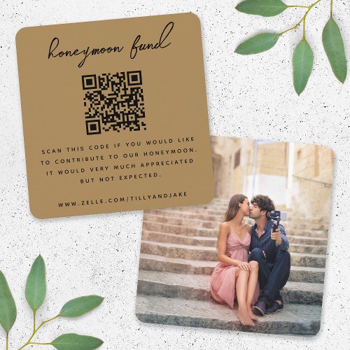 Honeymoon Fund  QR Code Wedding Registry Gold Enclosure Card