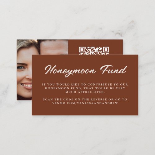 Honeymoon Fund QR Code Wedding Registry Rust Brown Enclosure Card