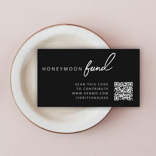 Honeymoon Fund QR Code Wedding Wishing Well Black Enclosure Card
