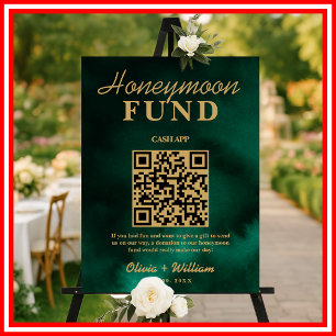 Honeymoon Fund QR Emerald Green & Gold Wedding Foam Board