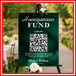 Honeymoon Fund QR Emerald Green Wedding Sign