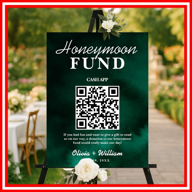Honeymoon Fund QR Emerald Green Wedding Sign (Creator Uploaded)
