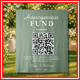Honeymoon Fund QR Sage Green Wedding Backdrop