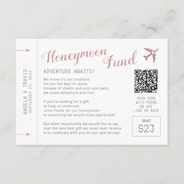 Honeymoon Fund Registry Wish Request Enclosure Card (Front)