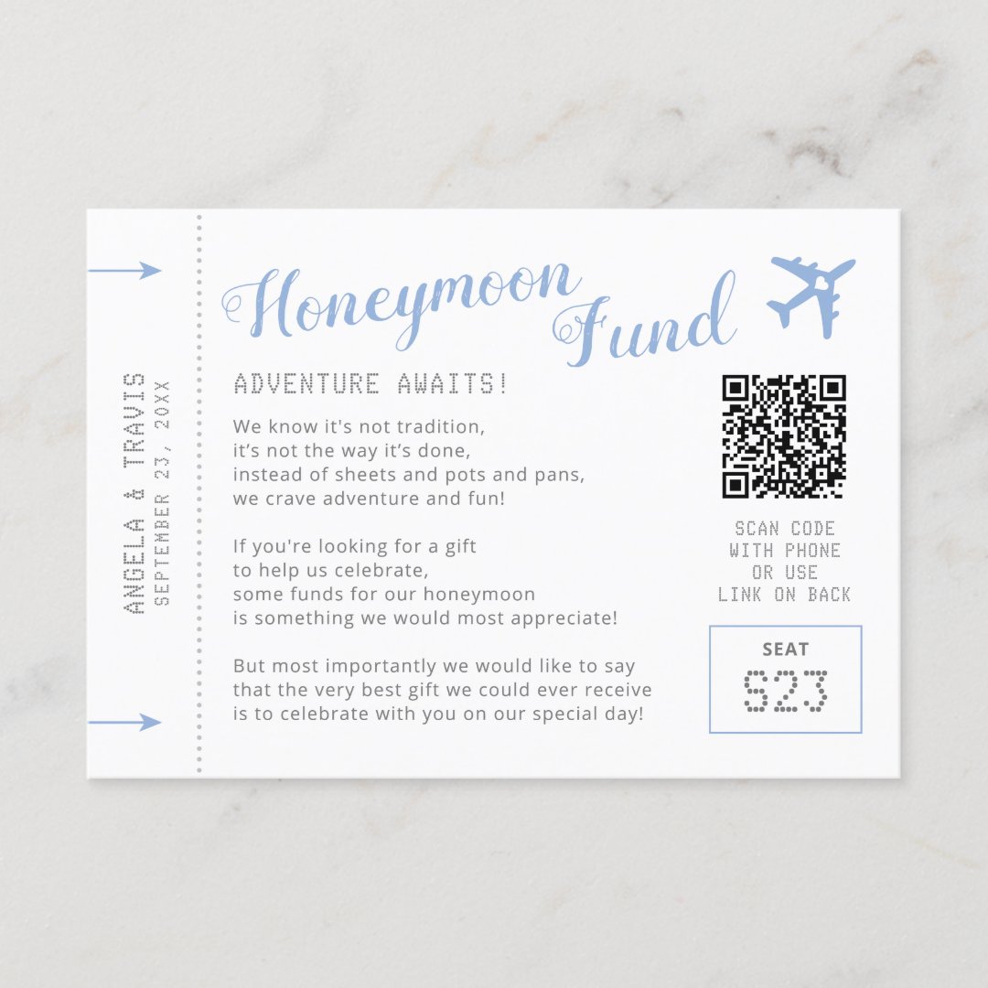 Honeymoon Fund Registry Wishing Well Request Card 