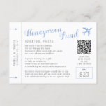 Honeymoon Fund Registry Wishing Well Request Card<br><div class="desc">Unique and Creative Honeymoon Fund Registry Wish Request Card with Custom QR Code that looks like a Retro Boarding Pass Plane Ticket and includes a ready-made honeymoon registry fund poem for the couple craving adventure and fun instead of pots and pans and sheets for the house. Shown in dusty blue...</div>