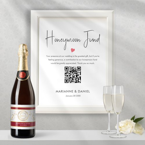 Honeymoon Fund Request QR Pink Heart Wedding  Poster