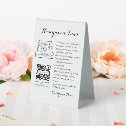 Honeymoon fund request wedding QR CODE Enclosure C Table Tent Sign