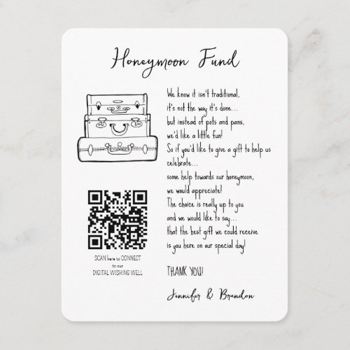 Honeymoon fund request wedding QR CODE Enclosure Card