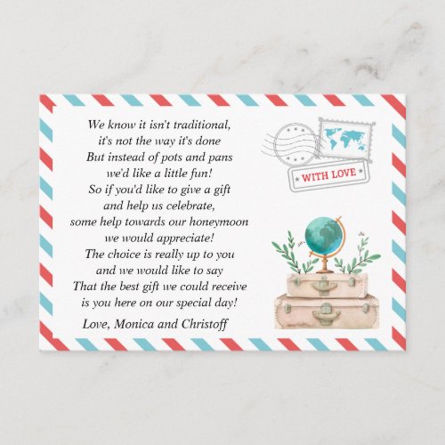 Honeymoon Fund Request World Travel Wedding Shower Enclosure Card