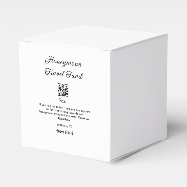 Honeymoon fund scan QR codeadd name  Favor Boxes (Front Side)
