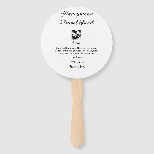 Honeymoon fund scan QR codeadd name  Hand Fan (Front)