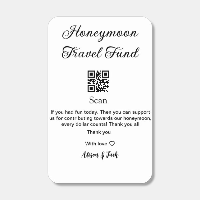 Honeymoon fund scan QR codeadd name  Matchboxes (Front)