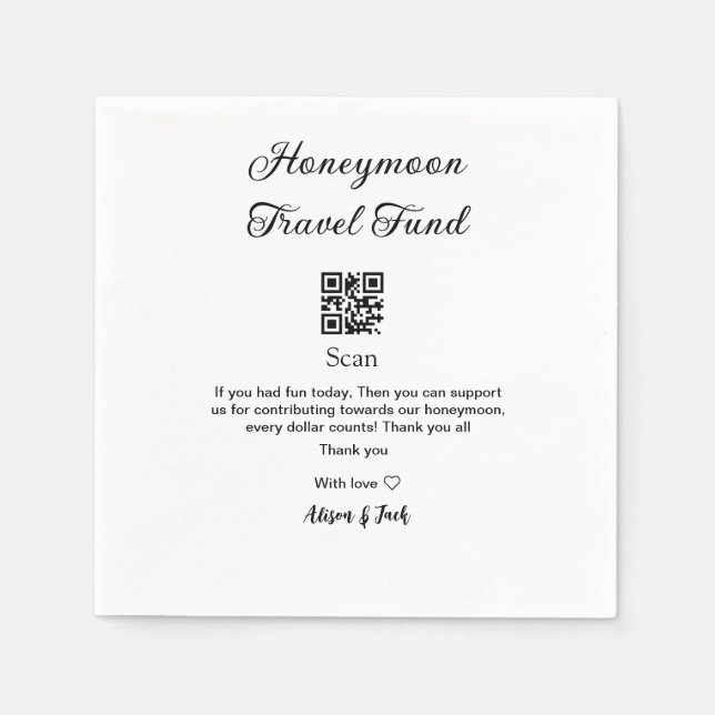 Honeymoon fund scan QR codeadd name  Napkins (Front)