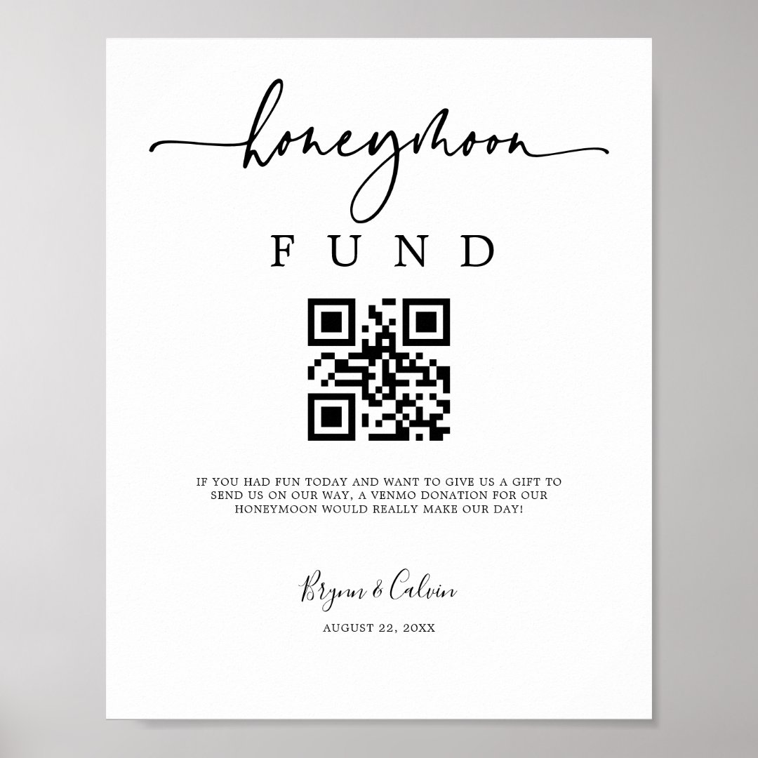 Honeymoon Fund Sign Cash Gift Donation Poster B613 | Zazzle