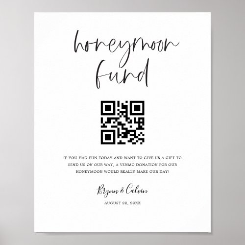 Honeymoon Fund Sign Cash Gift Donation Scan Poster